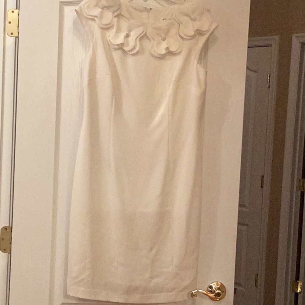 Cream Color/ off white sleeveless dress with flowers around neckline